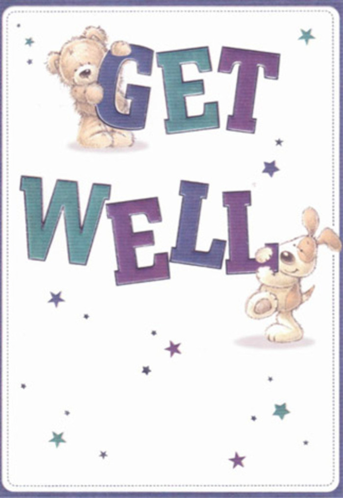 This get well card is a gentle celebration of comfort, expertly captured in an artistic tableau set within a creamy white frame. A friendly brown bear and a floppy-eared pup, delicately rendered, serve as caring messengers. Their figures encircle the confident block letters of 'Get Well,' coloured in rich violets and soothing aquas. Playful stars, as if scattered by a cheerful breeze along Cricklewood Lane, float around the friends, suggesting that hope can shimmer in even the smallest moments. The bear's plush texture and the puppy's velvety ears are illustrated so vividly, one can almost sense their embrace. The card's mood is airy and reassuring-each element placed with the same thoughtful touch found in a bespoke bouquet prepared near Gladstone Park. Its artistry feels grounded in Cricklewood's own neighbourly charm, making the card a perfect companion to a heartfelt floral gesture. Sent together, they offer positivity and encouragement, a local tradition of caring that reaches those in need of both comfort and uplift.