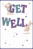 Radiating playful optimism and warmth, this get well card captures the heart of Cricklewood's community spirit. Two joyful companions-a gentle teddy bear and an enthusiastic, floppy-eared puppy-delightfully interact with bold, overlapping letters spelling out 'Get Well.' Their fur, rendered in soft browns and creams, looks so inviting that its comforting texture can almost be felt. Surrounding them, starbursts in indigo and teal catch the eye, adding a splash of hope and playful sparkle reminiscent of a crisp morning stroll through Gladstone Park. The text's vibrant hues spring to life against a creamy white backdrop, evoking clarity and a promise of brighter days. This card's inviting composition, crafted with the attention to detail of a Flowers Cricklewood arrangement, creates a soothing and uplifting presence-an ideal way to send not just a message of healing, but a feeling of genuine kindness and connection across the local area.