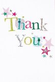 This thank you card exudes gentle happiness, crafted to lift the spirit in true Cricklewood fashion. The words 'Thank You' come alive in cheerful, multi-coloured letters-shimmering silver, zesty green, sunny yellow, and bright blue-all touched with patterns of dots and delicate stitched lines, evoking the artistry seen at local craft fairs. Scattered stars in vivid pink, teal, and glinting silver quietly orbit the greeting, suggesting a celebratory atmosphere akin to community gatherings at Gladstone Park. The backdrop remains clear and immaculate, giving a sense of airy calm, while the playfully clustered letters and stars move with lightness, never overwhelming the eye. This card radiates heartfelt appreciation-a touch of whimsy blended with genuine emotion, ideal for returning kindness or celebrating thoughtful deeds. One can easily imagine it accompanying a fresh bouquet prepared by the area's trusted florists, the combined gesture shimmering with Cricklewood's unique blend of neighbourly warmth and charm.